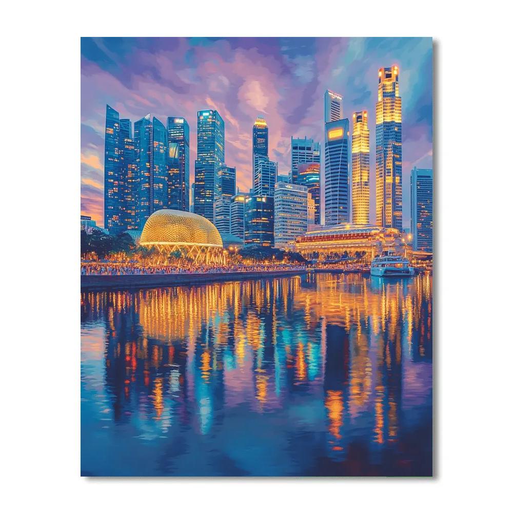 Marina Bay Skyline At Dusk Singapore painting number kit