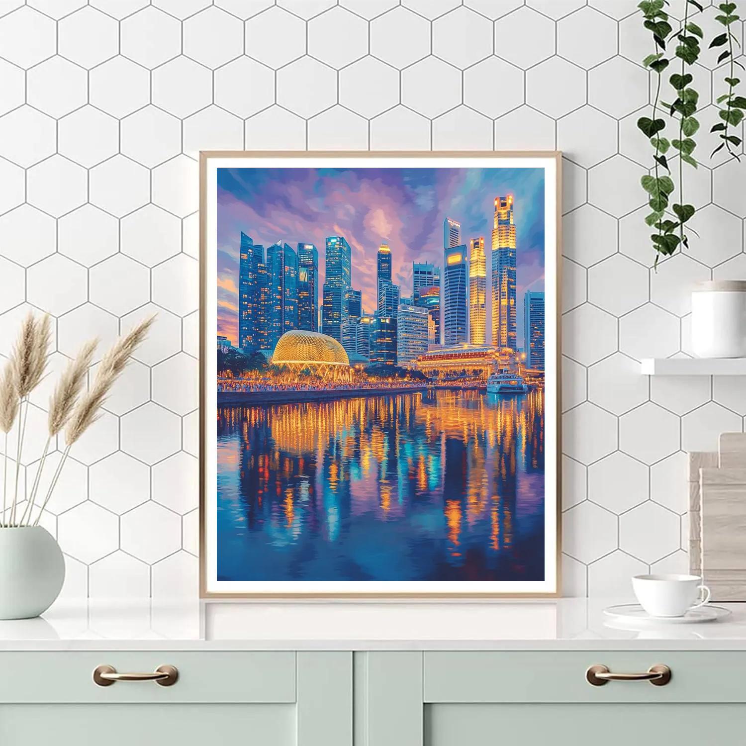 Marina Bay Skyline At Dusk Singapore painting number kit
