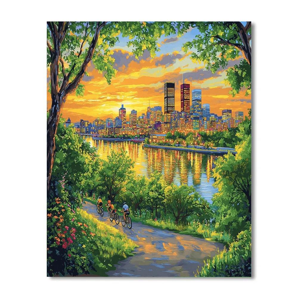 Skyline View From Mount Royal Park Summer Evening Montreal Canada Numbered painting kits
