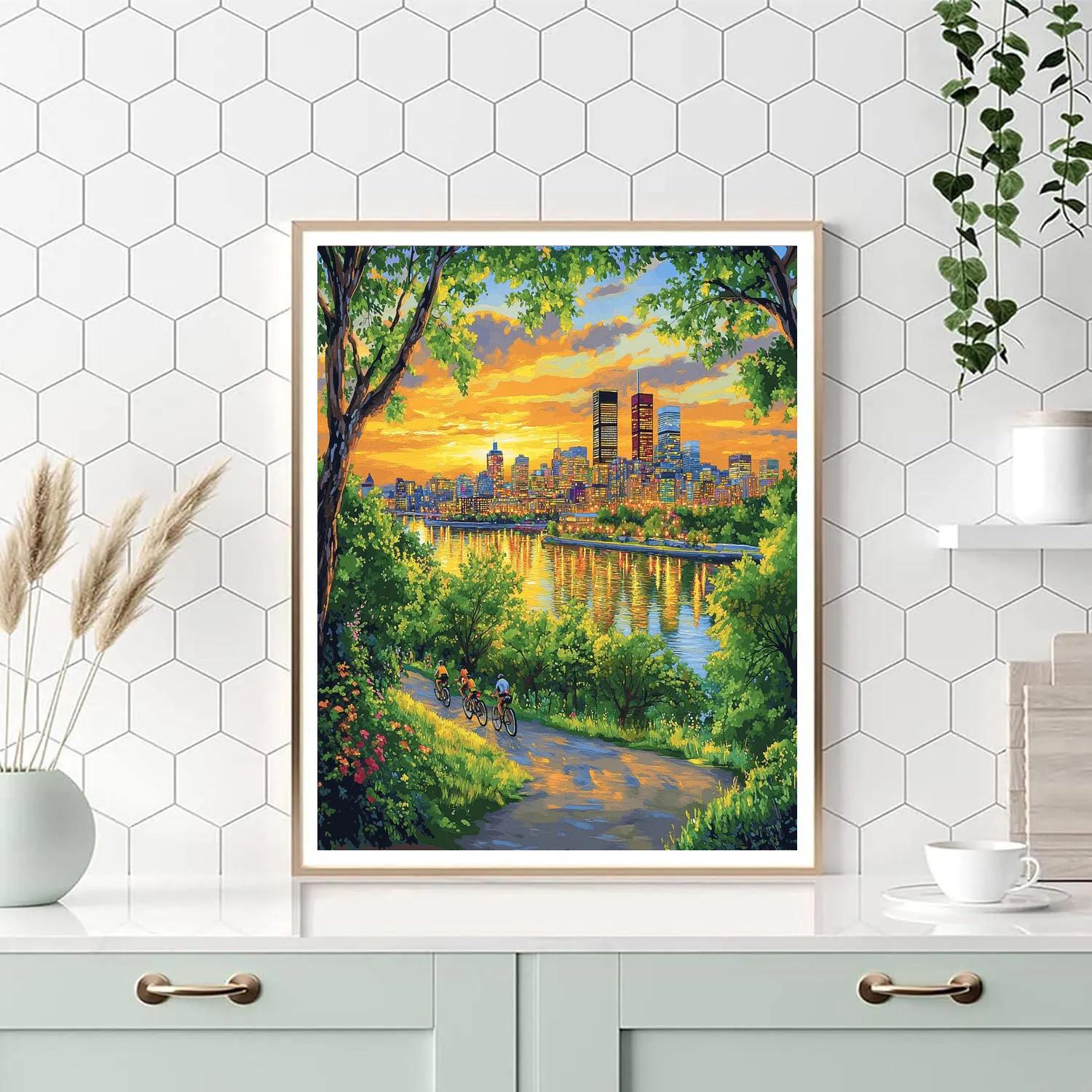 Skyline View From Mount Royal Park Summer Evening Montreal Canada Numbered painting kits