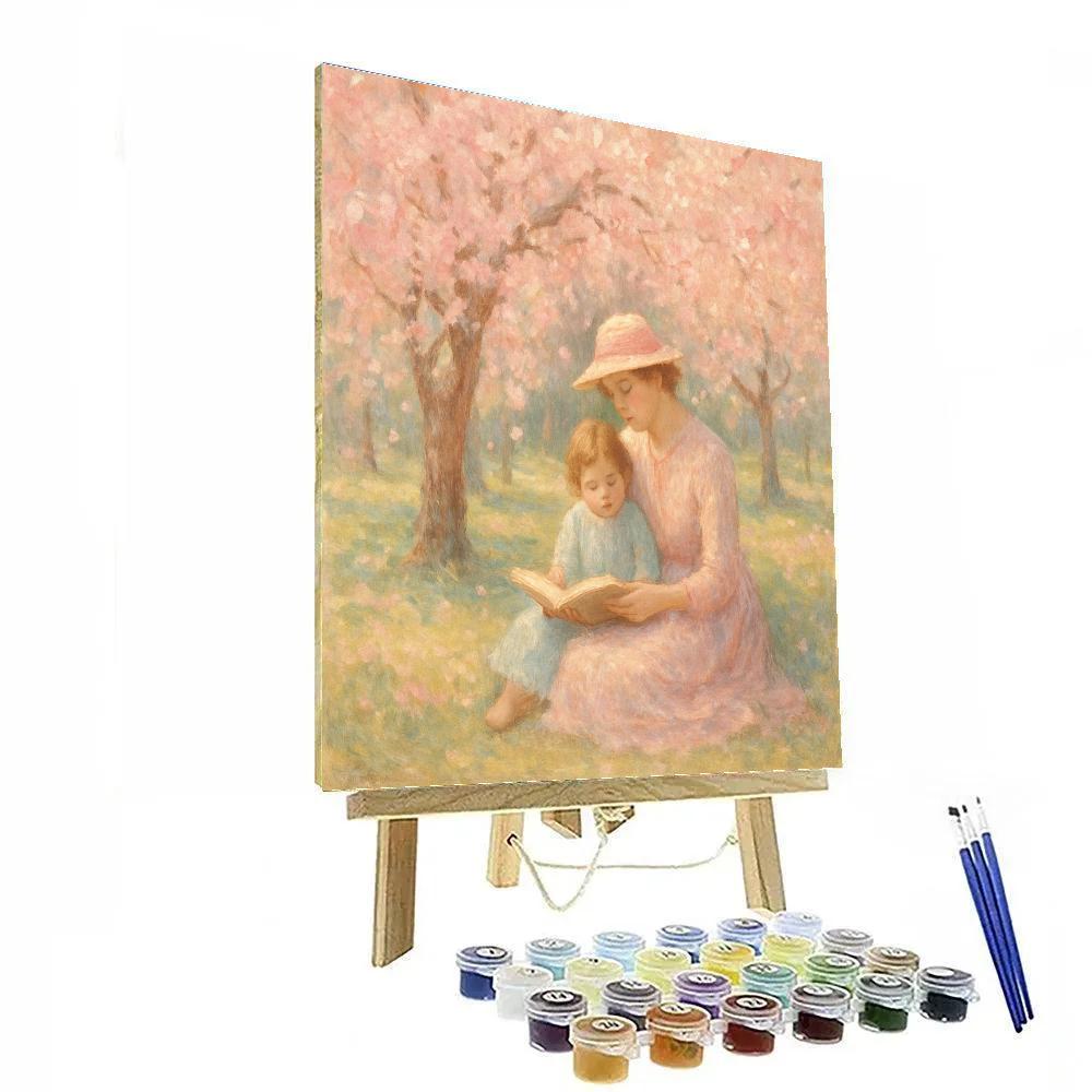 Mother And Child Under Cherry Blossoms painting number kit
