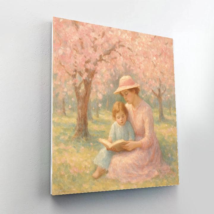 Mother And Child Under Cherry Blossoms painting number kit