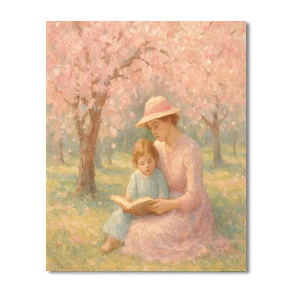 Mother And Child Under Cherry Blossoms painting number kit