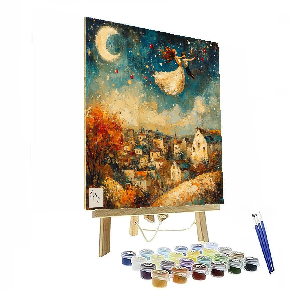 Chagall Inspired Lovers Over Village Numbered painting kits