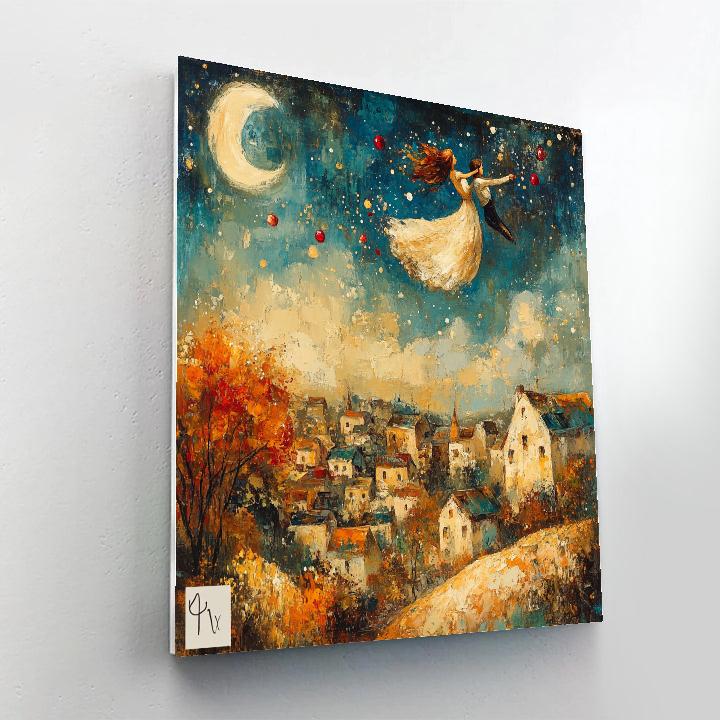 Chagall Inspired Lovers Over Village Numbered painting kits