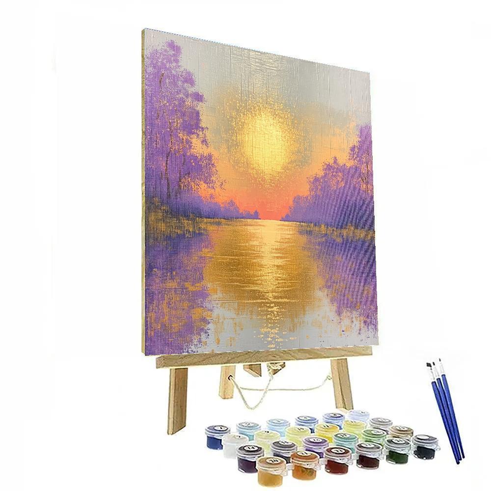 Seurat Inspired Sunset Over Lake Paint by numbers art