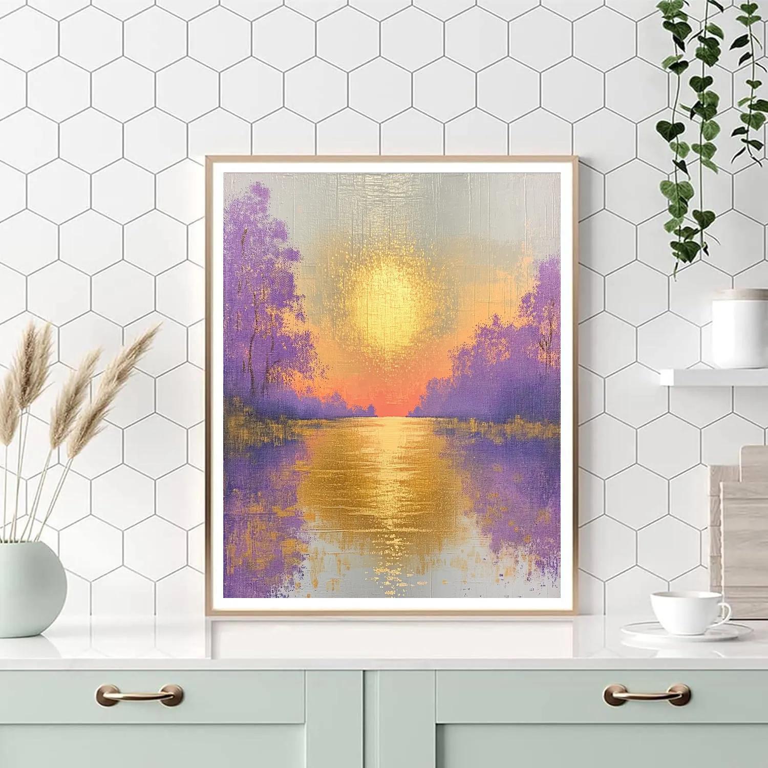 Seurat Inspired Sunset Over Lake Paint by numbers art