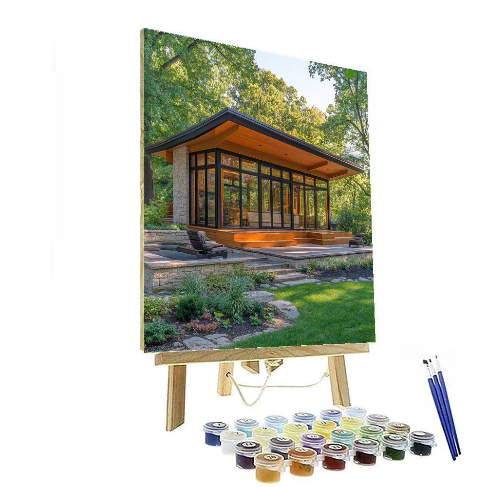 Frank Lloyd Wright Inspired Garden Pavilion painting number kit