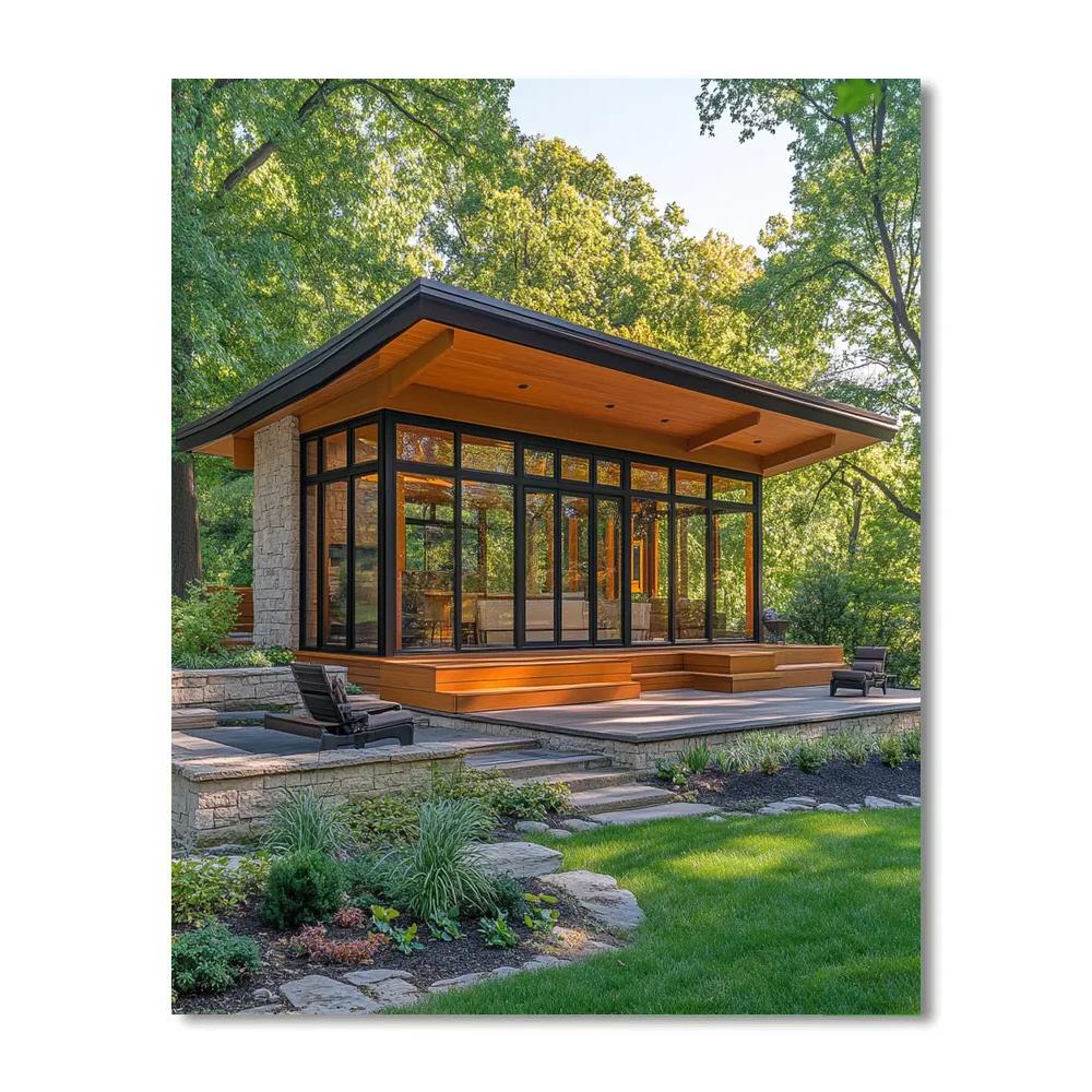 Frank Lloyd Wright Inspired Garden Pavilion painting number kit