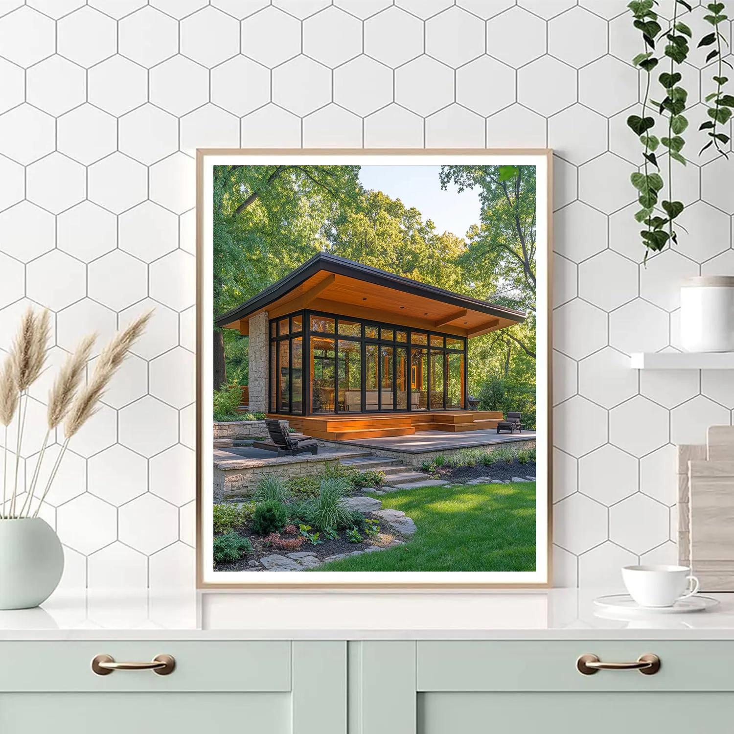 Frank Lloyd Wright Inspired Garden Pavilion painting number kit