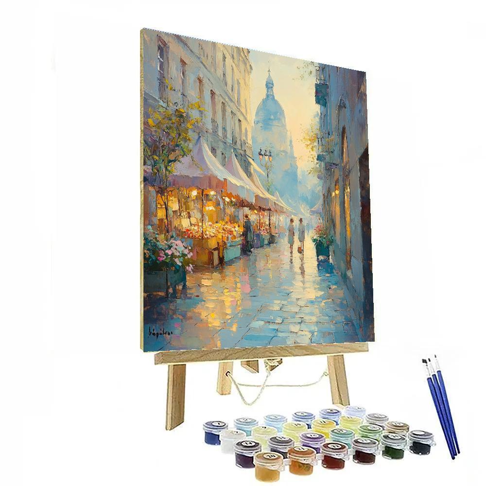 Monet Inspired Foggy Village Market Numbered painting kits