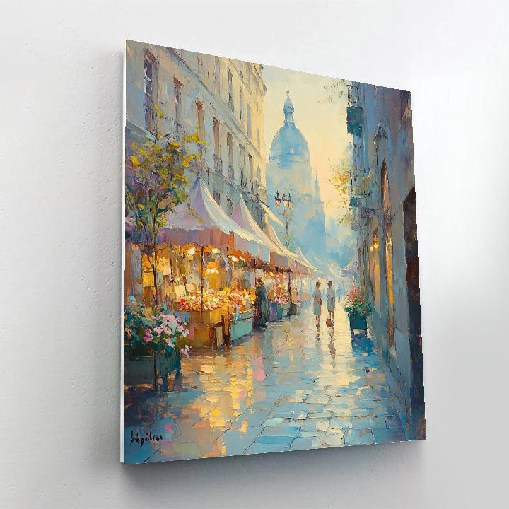 Monet Inspired Foggy Village Market Numbered painting kits