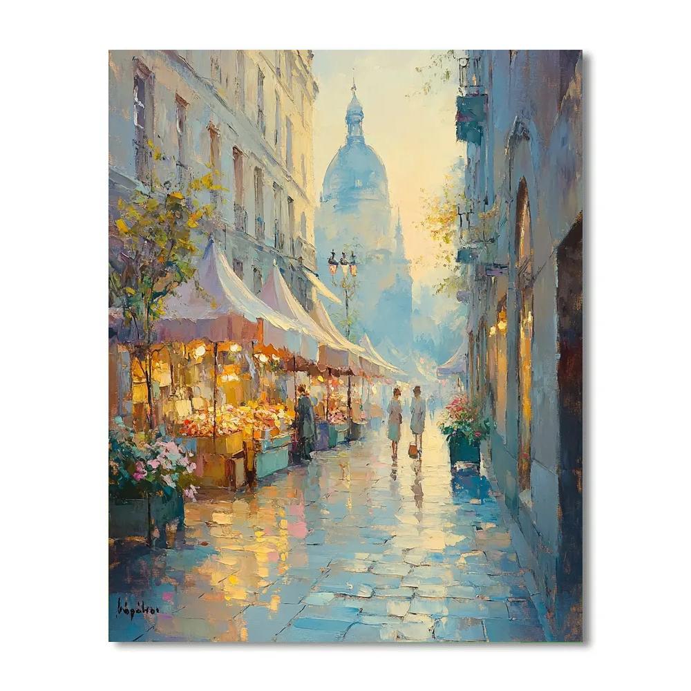 Monet Inspired Foggy Village Market Numbered painting kits
