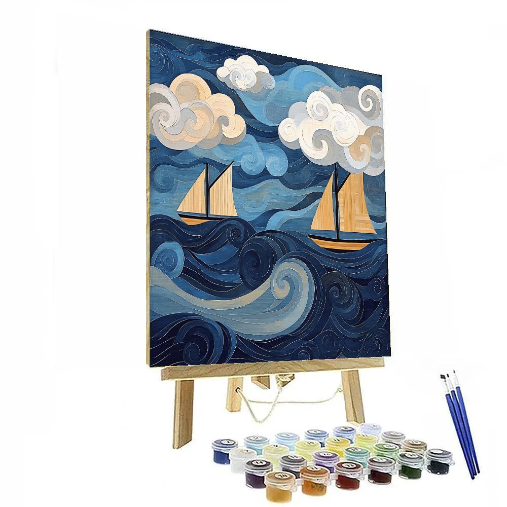 Hokusai Inspired Stormy Harbor Paint by numbers art