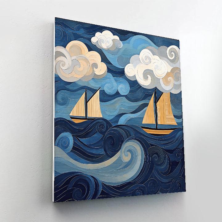 Hokusai Inspired Stormy Harbor Paint by numbers art