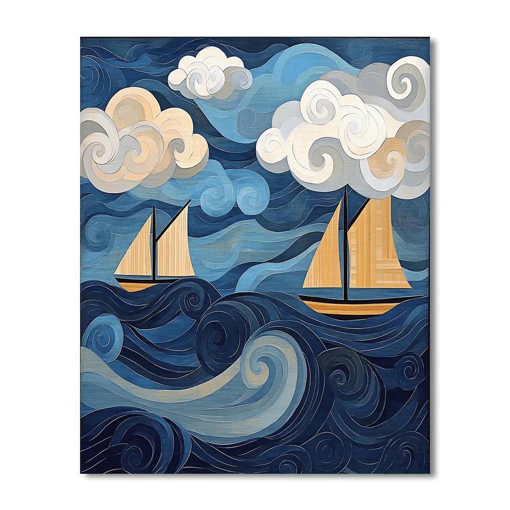 Hokusai Inspired Stormy Harbor Paint by numbers art