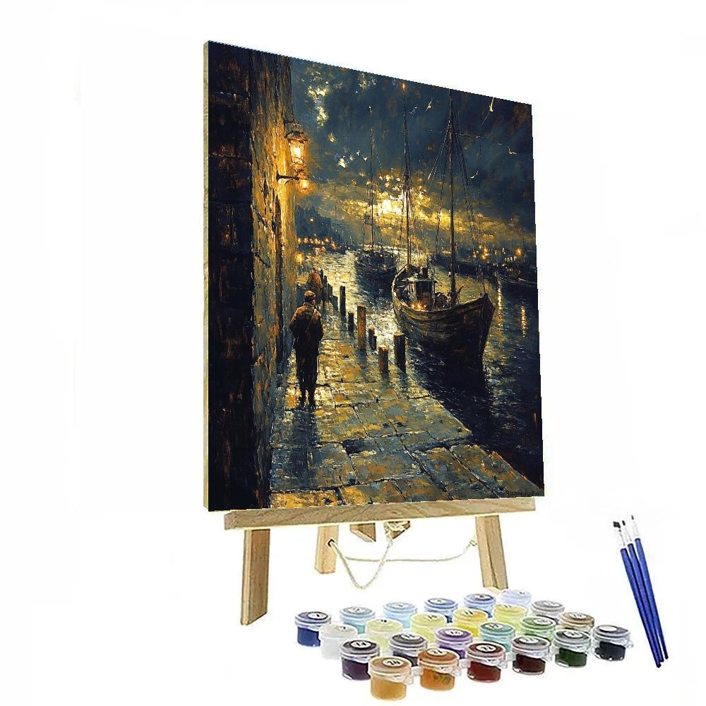 Rembrandt Inspired Old Harbor At Dusk Paint by numbers art