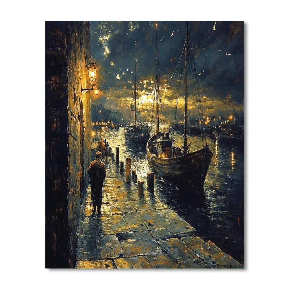 Rembrandt Inspired Old Harbor At Dusk Paint by numbers art