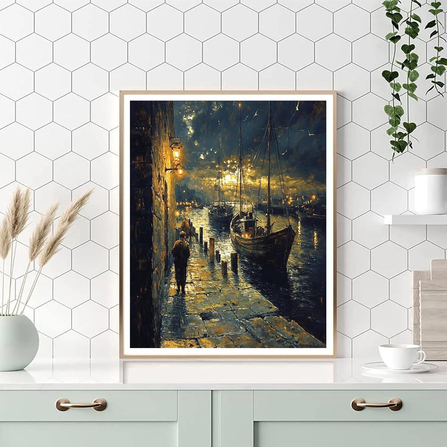 Rembrandt Inspired Old Harbor At Dusk Paint by numbers art