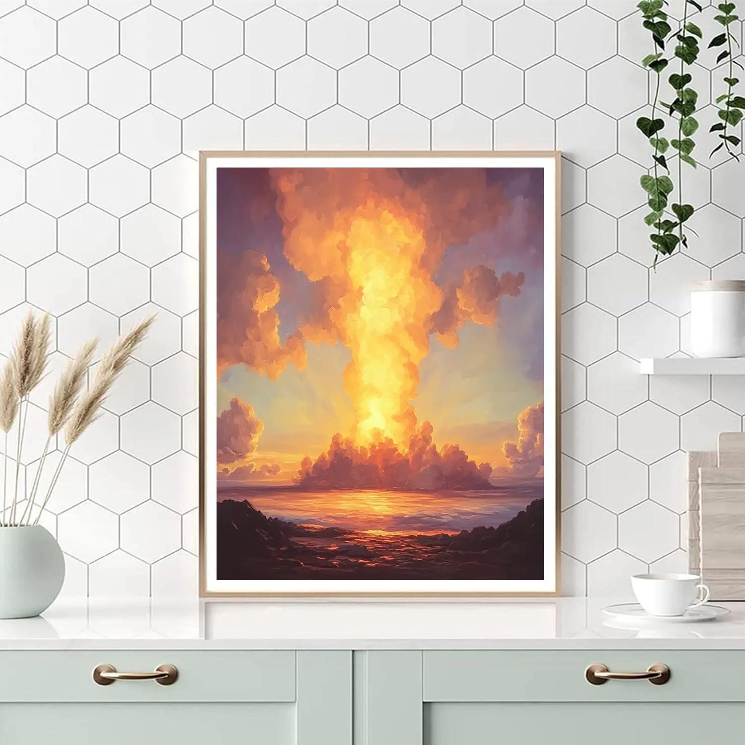 J.M.W. Turner Inspired Volcano At Sunset paint by color