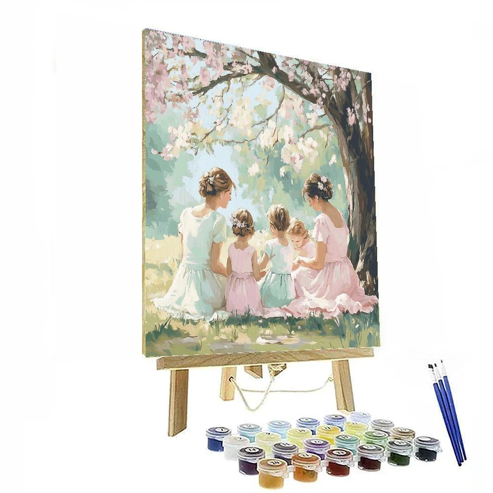 Mary Cassatt Inspired Mothers And Children In Park paint by color