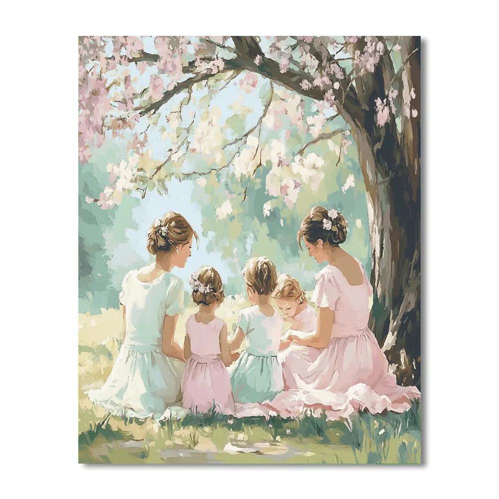 Mary Cassatt Inspired Mothers And Children In Park paint by color
