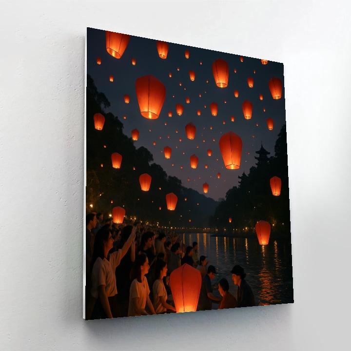Lantern Festival On Taiwan Riverside painting number kit