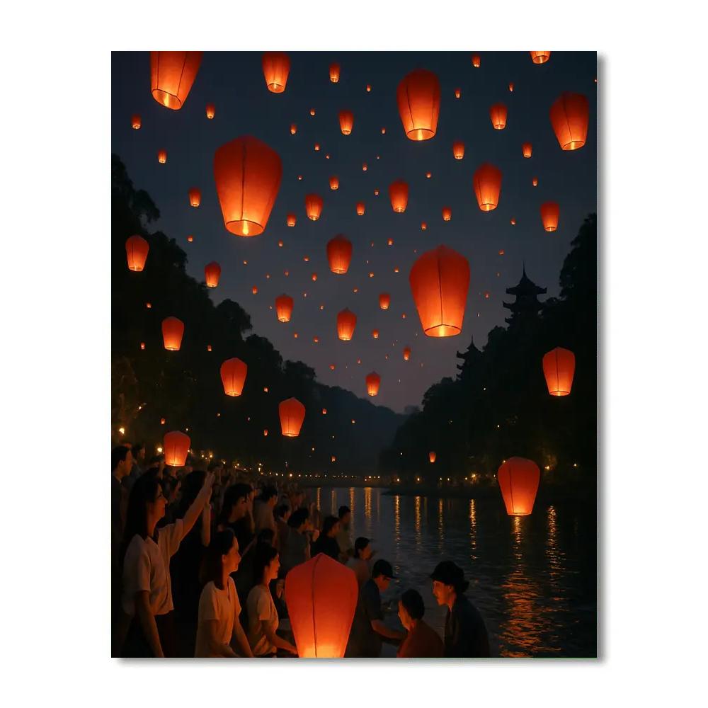 Lantern Festival On Taiwan Riverside painting number kit