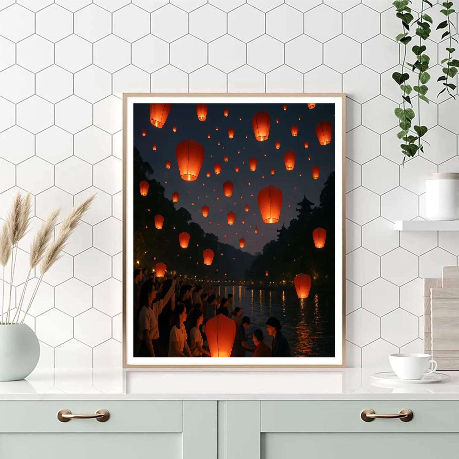 Lantern Festival On Taiwan Riverside painting number kit