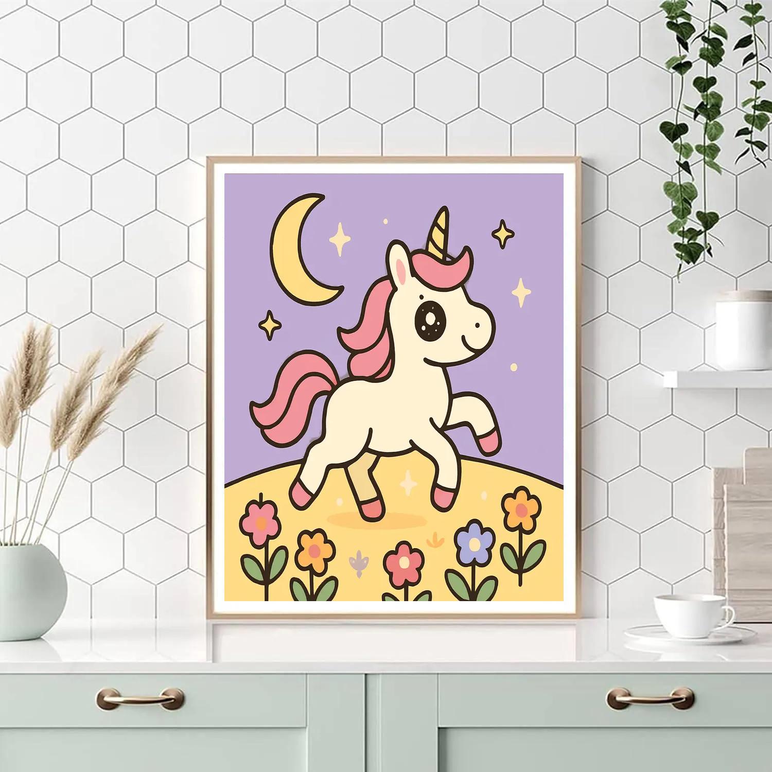 Moonlight Meadow Unicorn Paint by numbers art