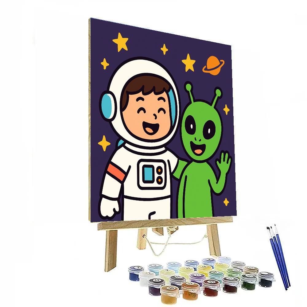 Friendly Space Explorer And Alien Buddy paint by color