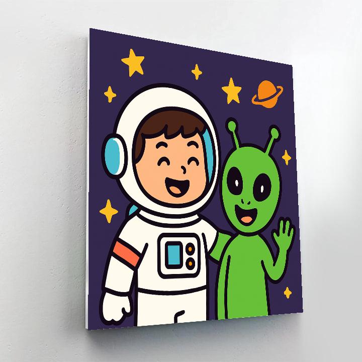 Friendly Space Explorer And Alien Buddy paint by color