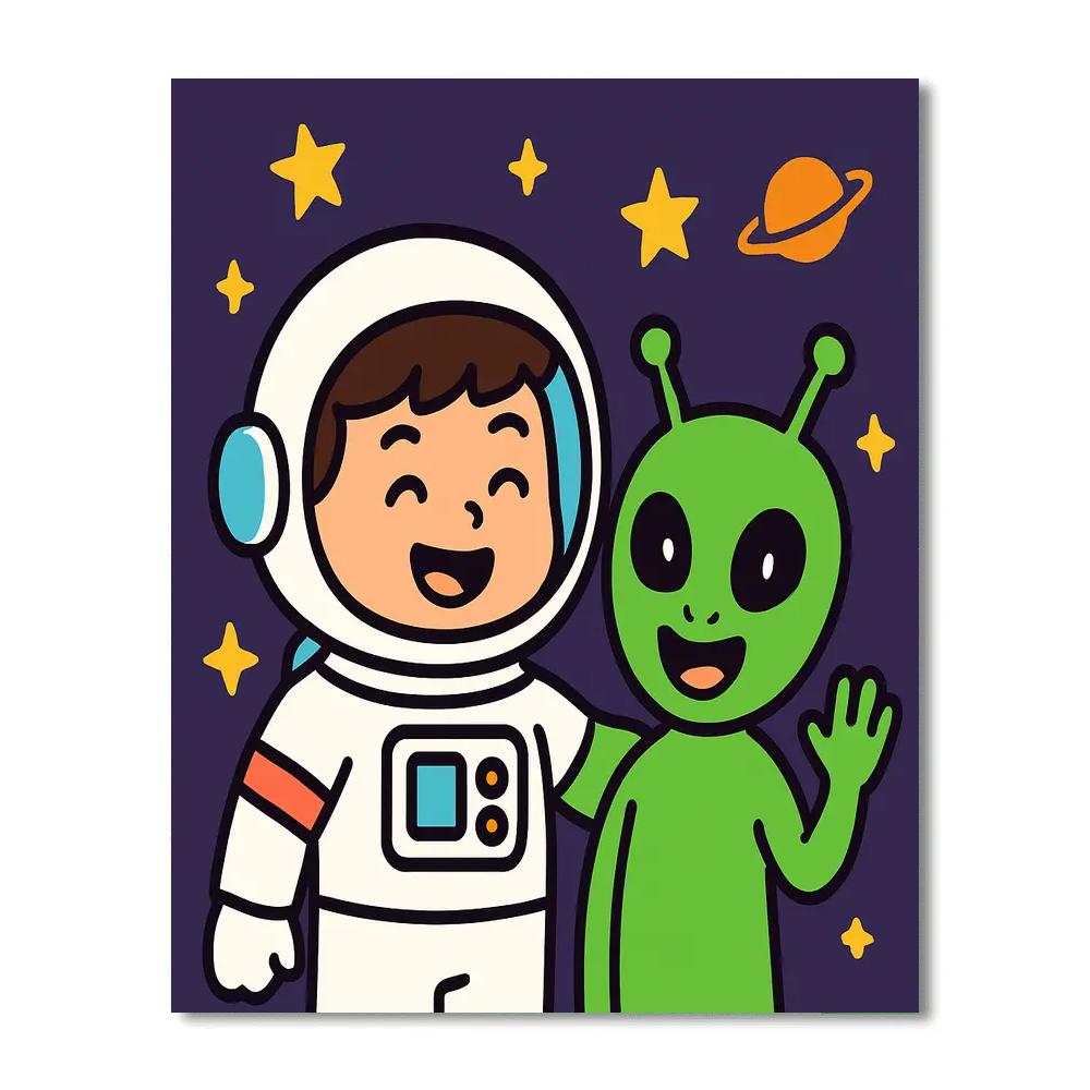 Friendly Space Explorer And Alien Buddy paint by color