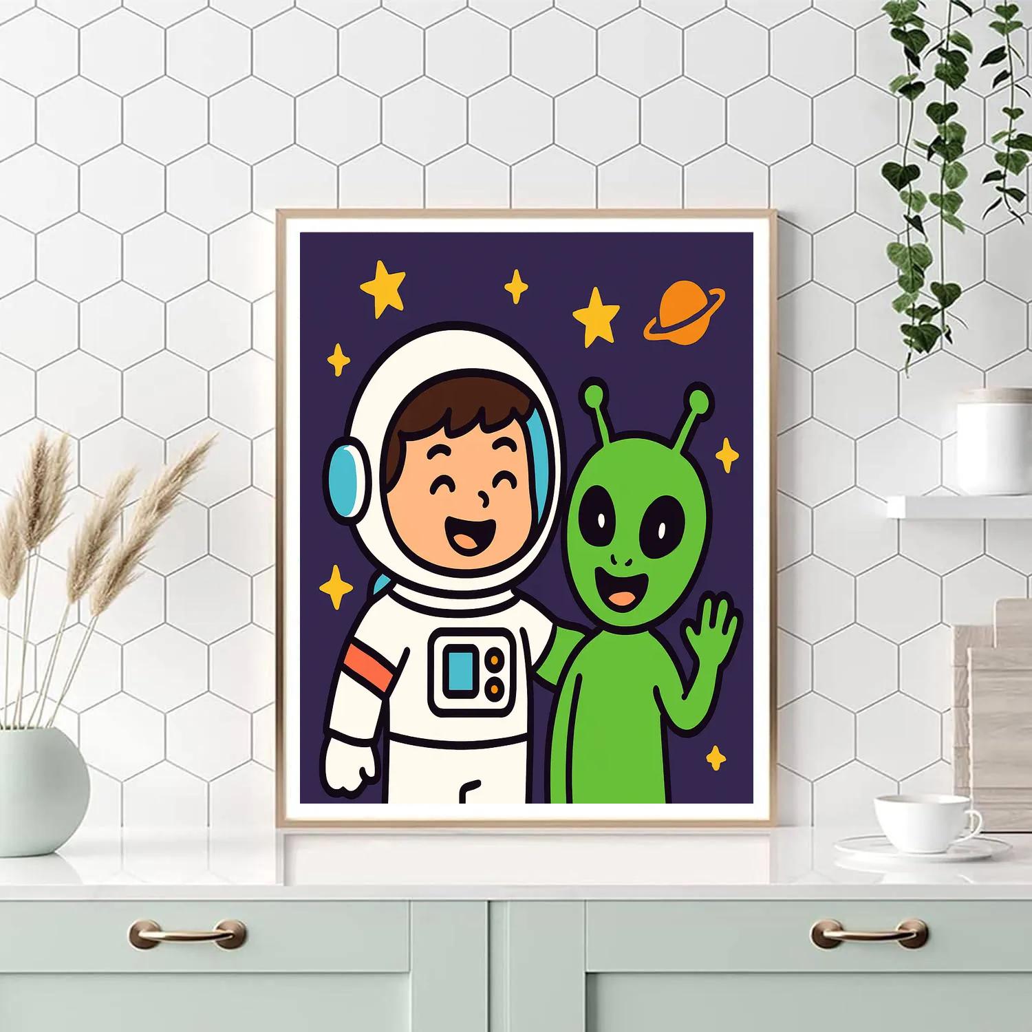 Friendly Space Explorer And Alien Buddy paint by color
