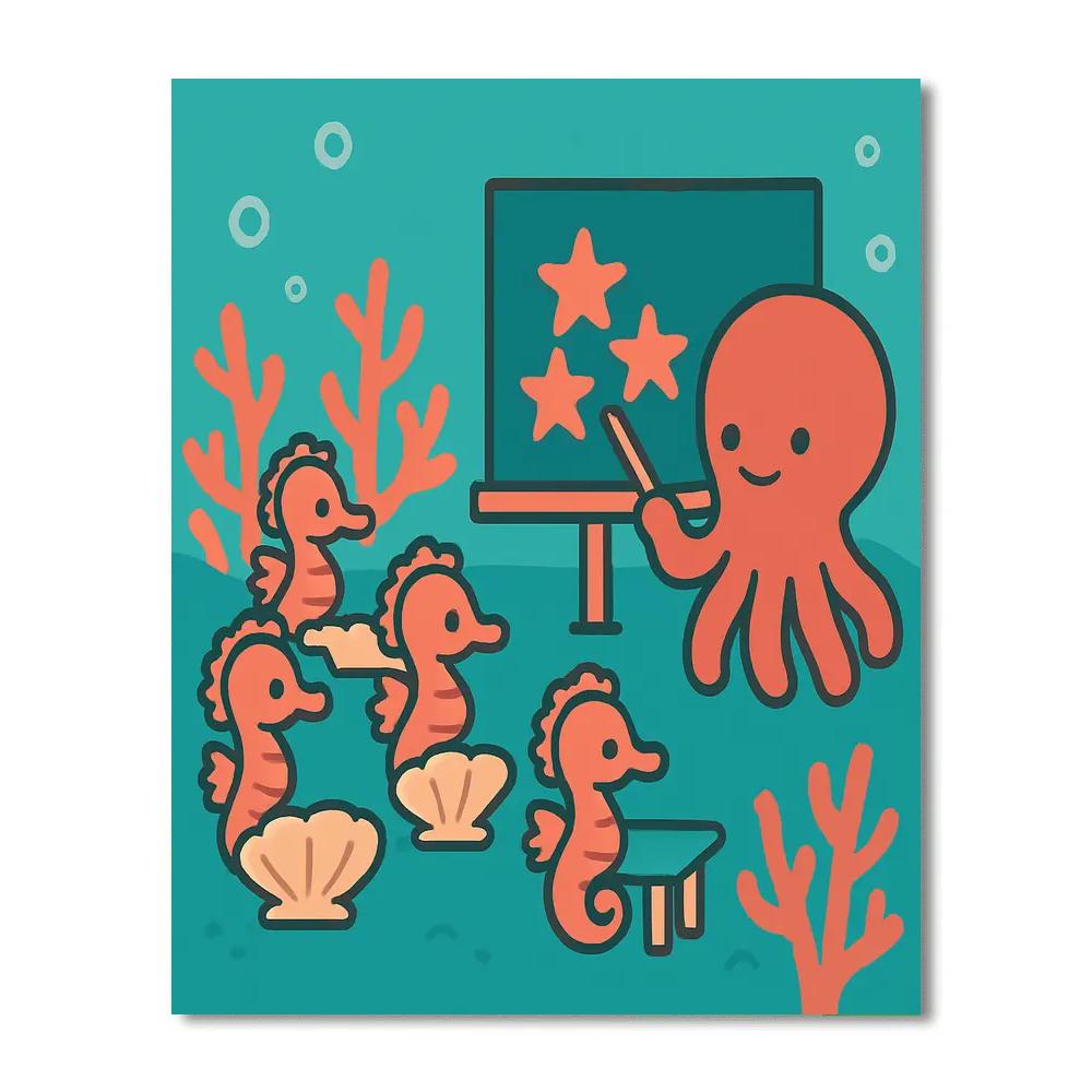 Coral Classroom With Learning Seahorses Painting by numbers kit