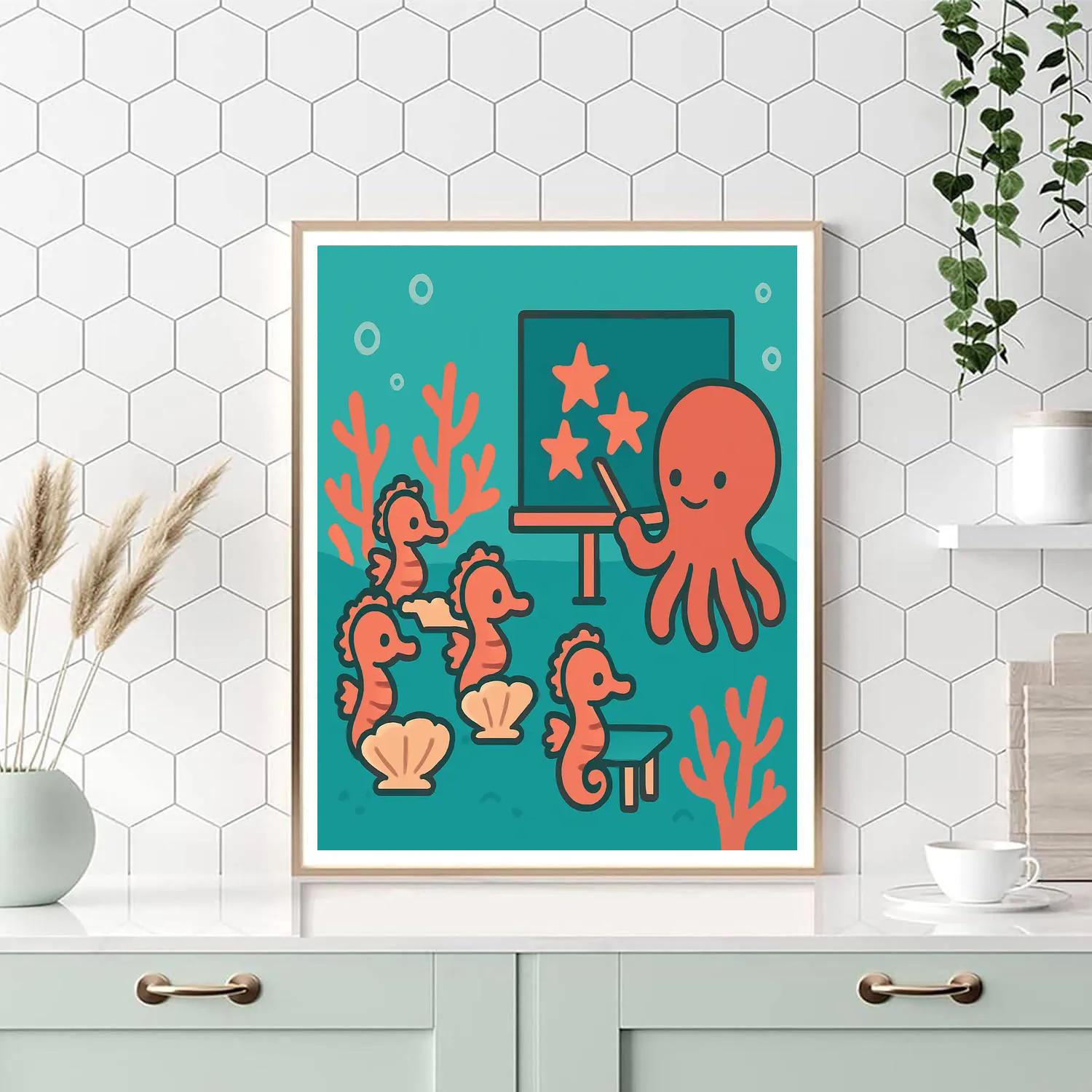 Coral Classroom With Learning Seahorses Painting by numbers kit
