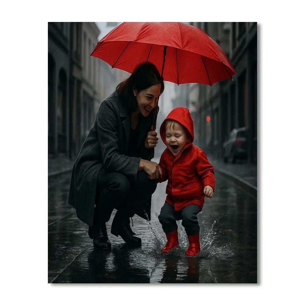 Umbrella Walk In The Rain Number painting