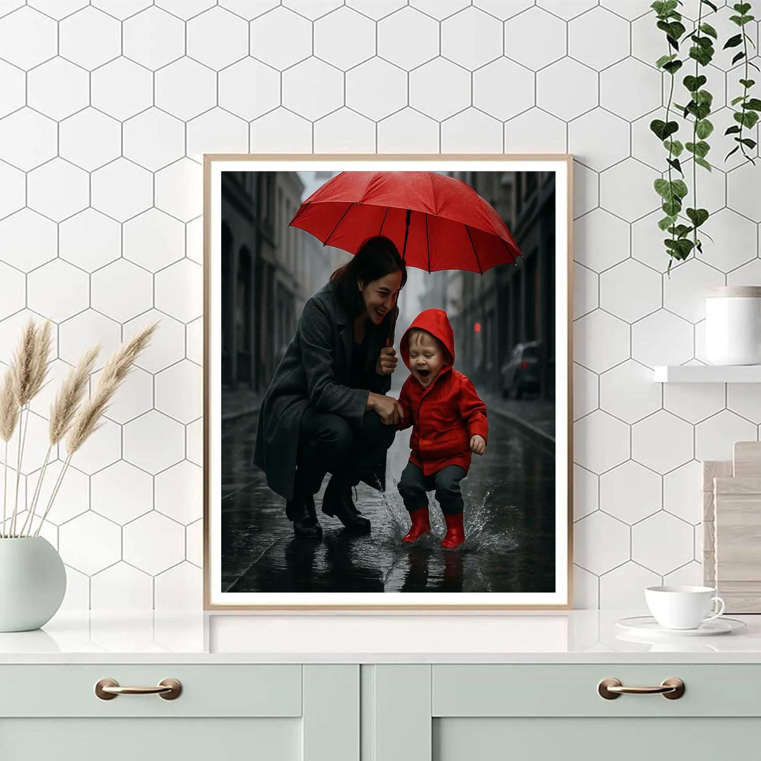 Umbrella Walk In The Rain Number painting