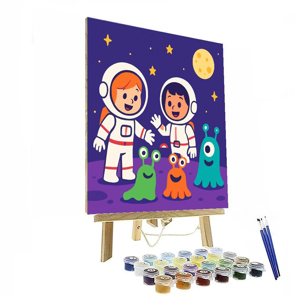 Space Explorers With Friendly Aliens painting number kit