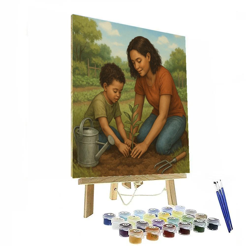 Mother And Child Planting A Tree painting number kit