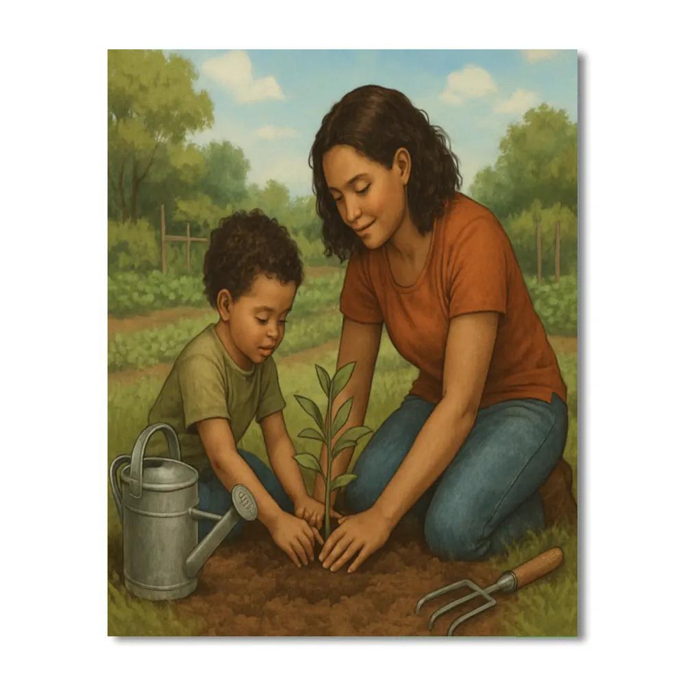 Mother And Child Planting A Tree painting number kit