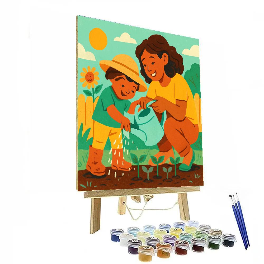 Little Gardener And Mom With Watering Can Paint by numbers art