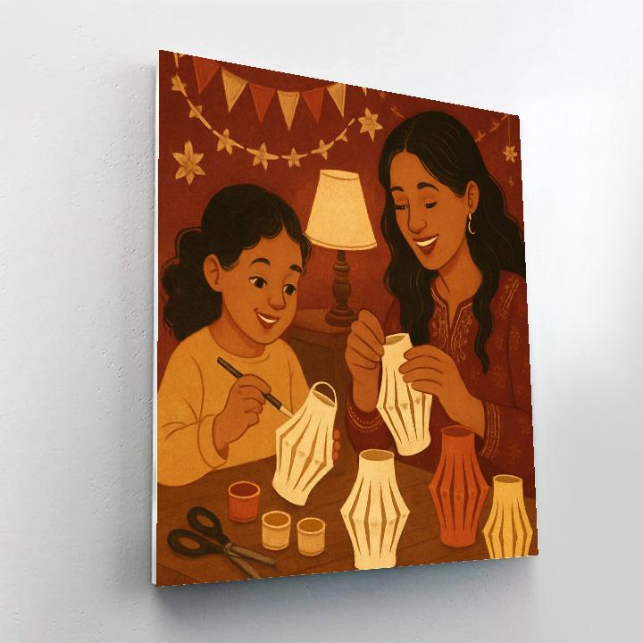 Mother And Child Making Paper Lanterns Paint by numbers art