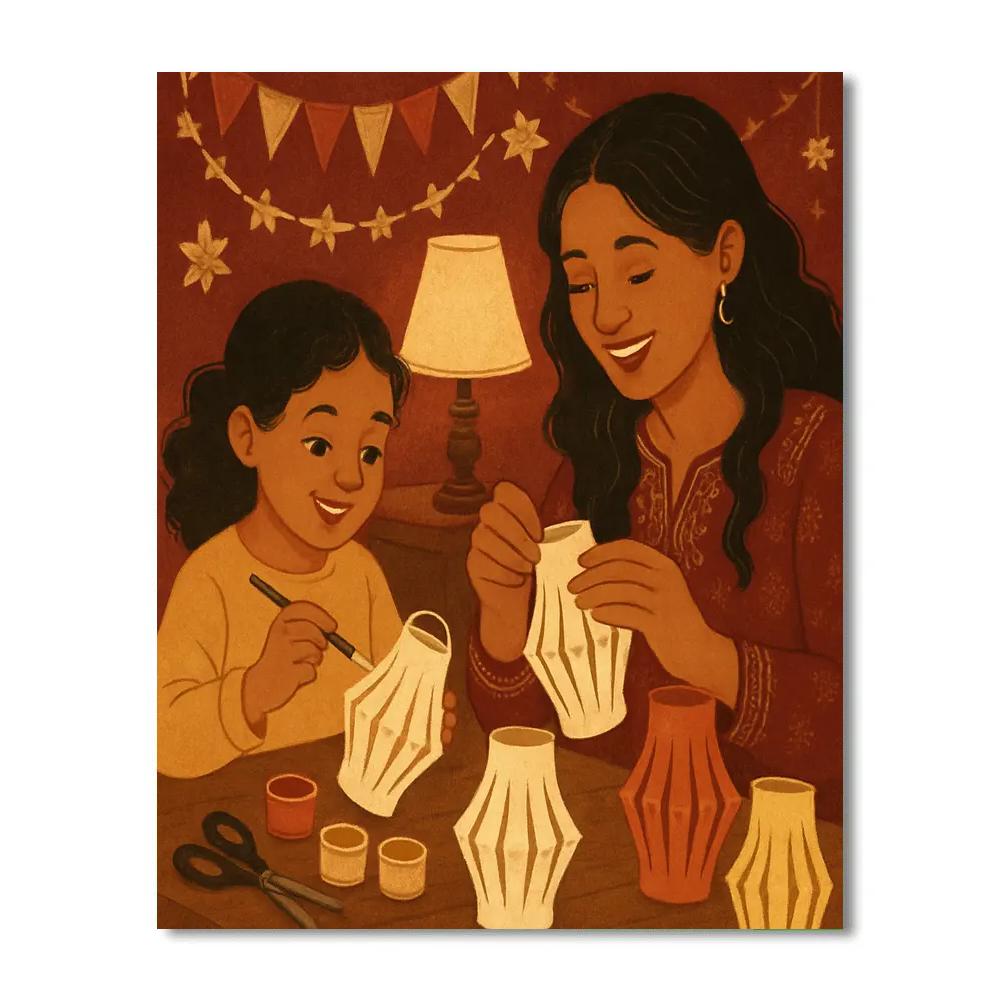 Mother And Child Making Paper Lanterns Paint by numbers art