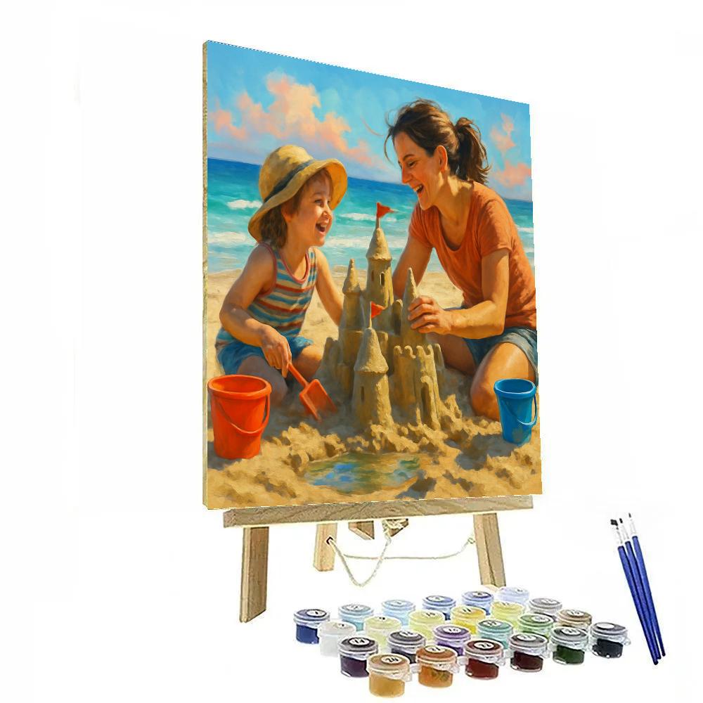 Mother And Child Building A Sandcastle Paint by numbers art