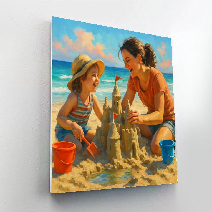 Mother And Child Building A Sandcastle Paint by numbers art