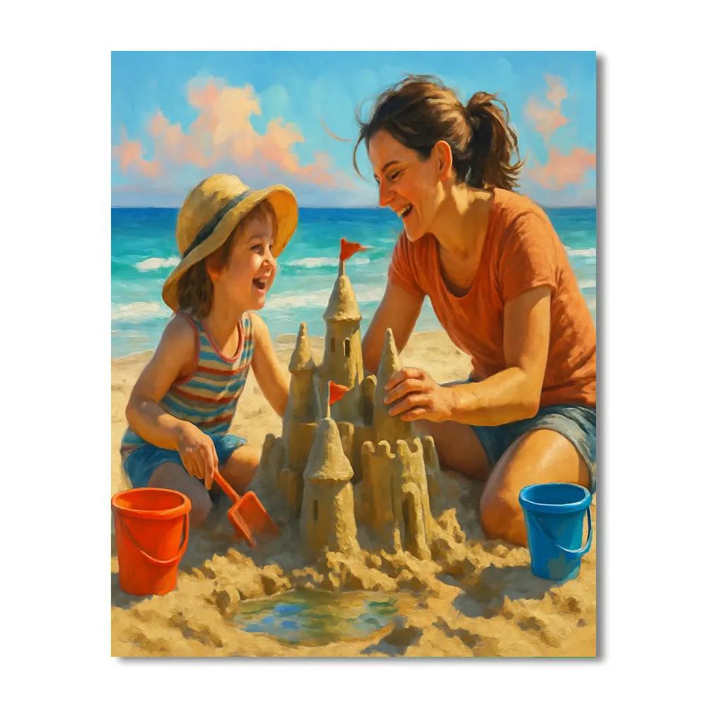 Mother And Child Building A Sandcastle Paint by numbers art