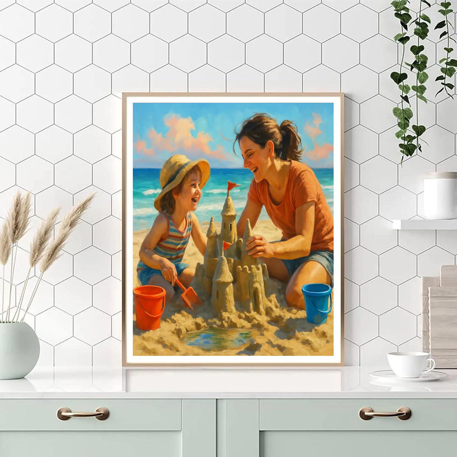 Mother And Child Building A Sandcastle Paint by numbers art