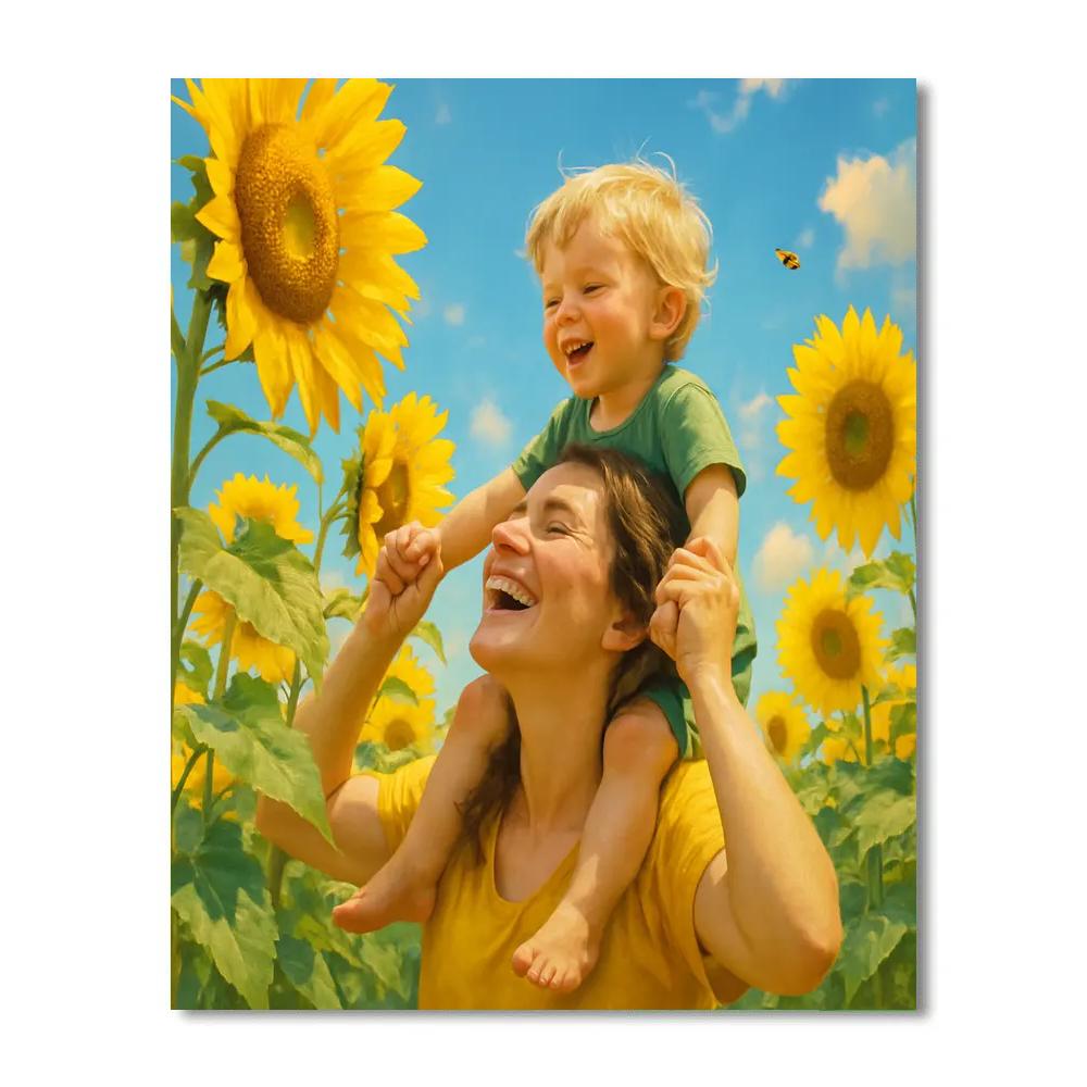 Mother And Child In Sunflower Field DIY paint by numbers