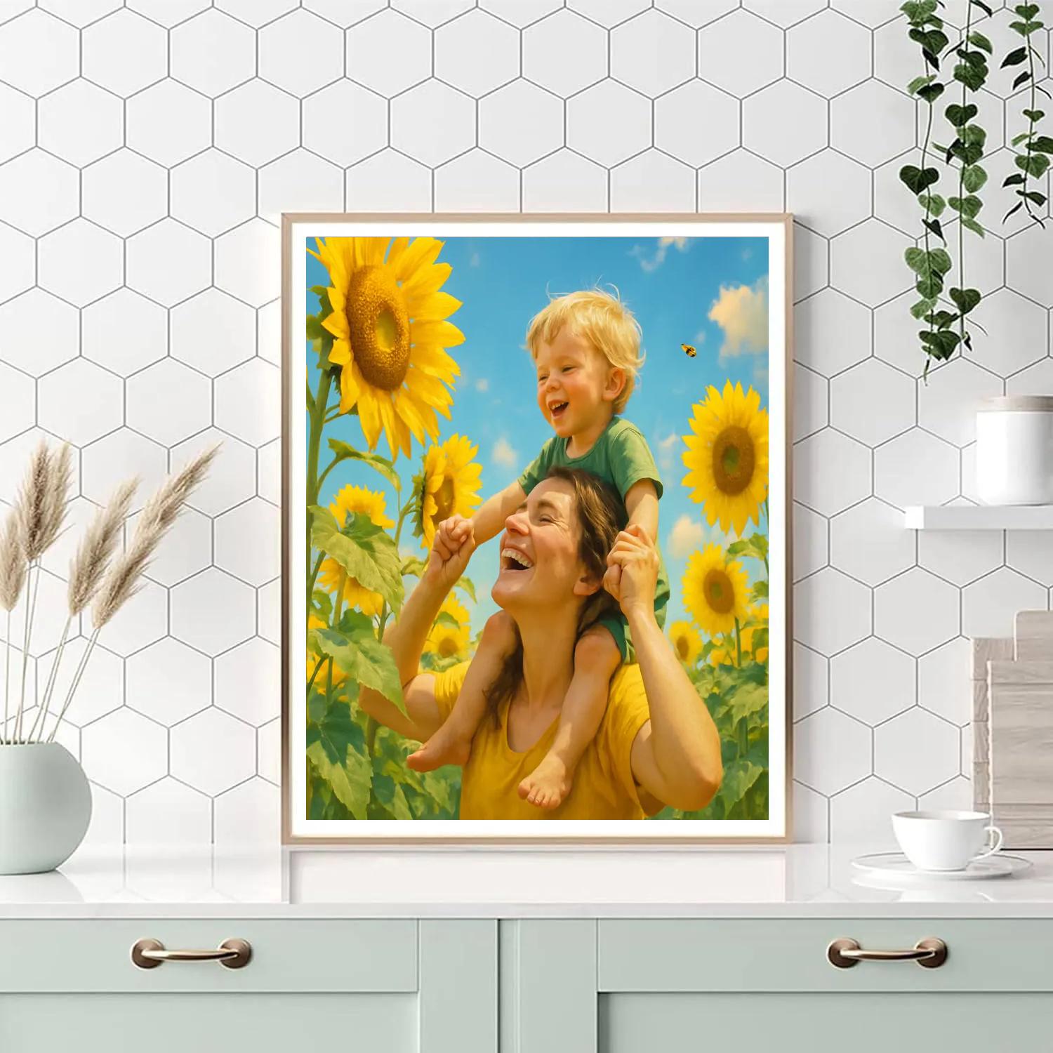 Mother And Child In Sunflower Field DIY paint by numbers